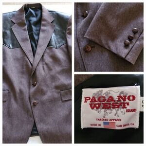 Pagano West Blazer Mens 46 Western Cowboy Brown Black Made USA Leather Button